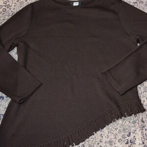 Asymmetrical Fringe Studio 1940 Brown Sweater with  Hem